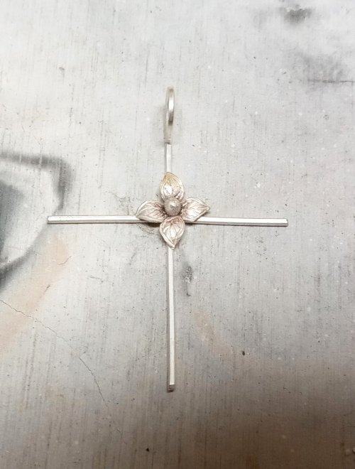 Judy Larson's Small Embellished Classic Cross - , Metalwork, Dapping, Dapping Jewelry, Tumbling, Tumble, Tumbling Jewelry, Butane Torch, Soldering, Solder, Use Solderite board